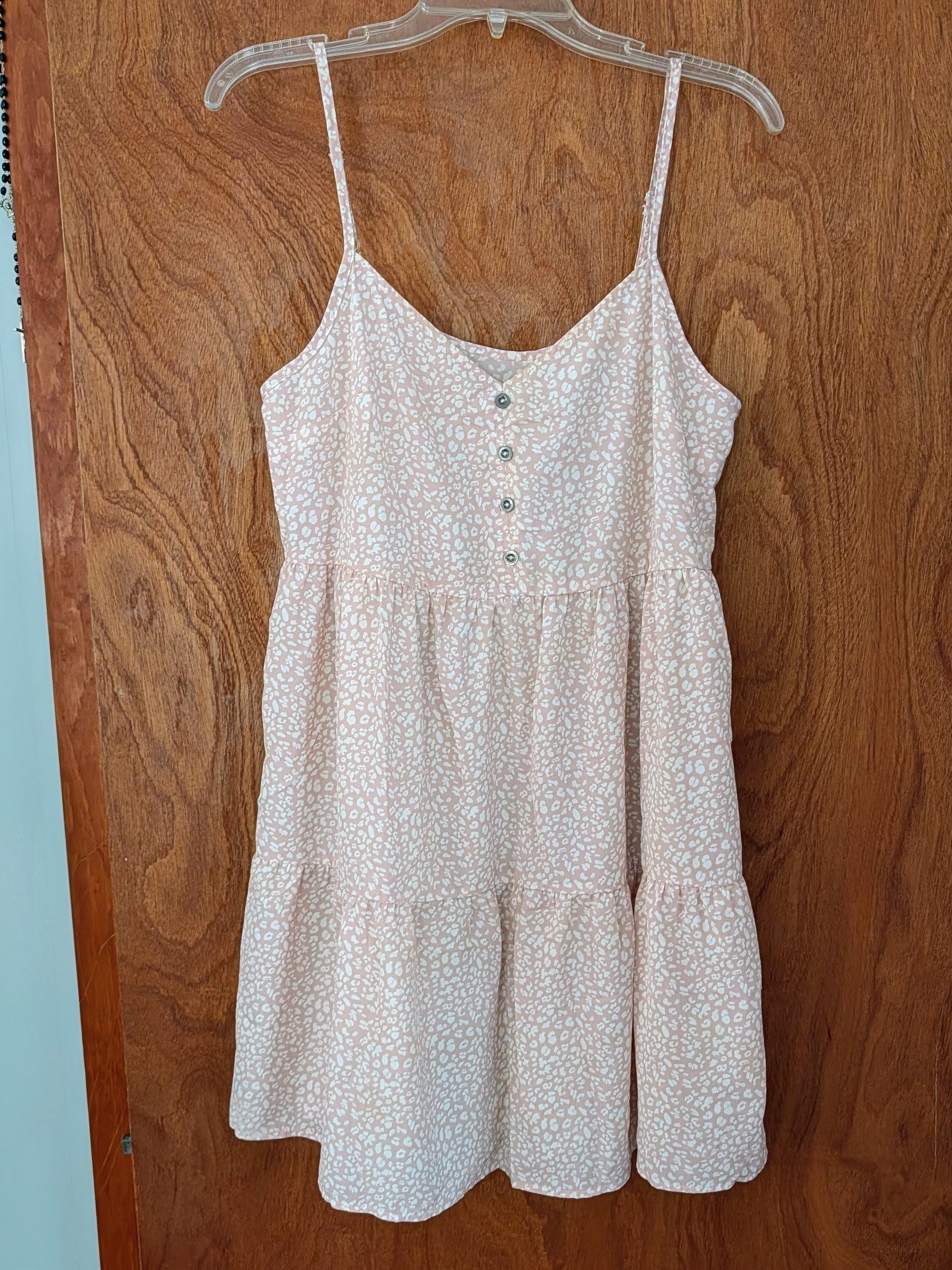 Light Pink Spaghetti Strap Tiered Sundress With Button Front